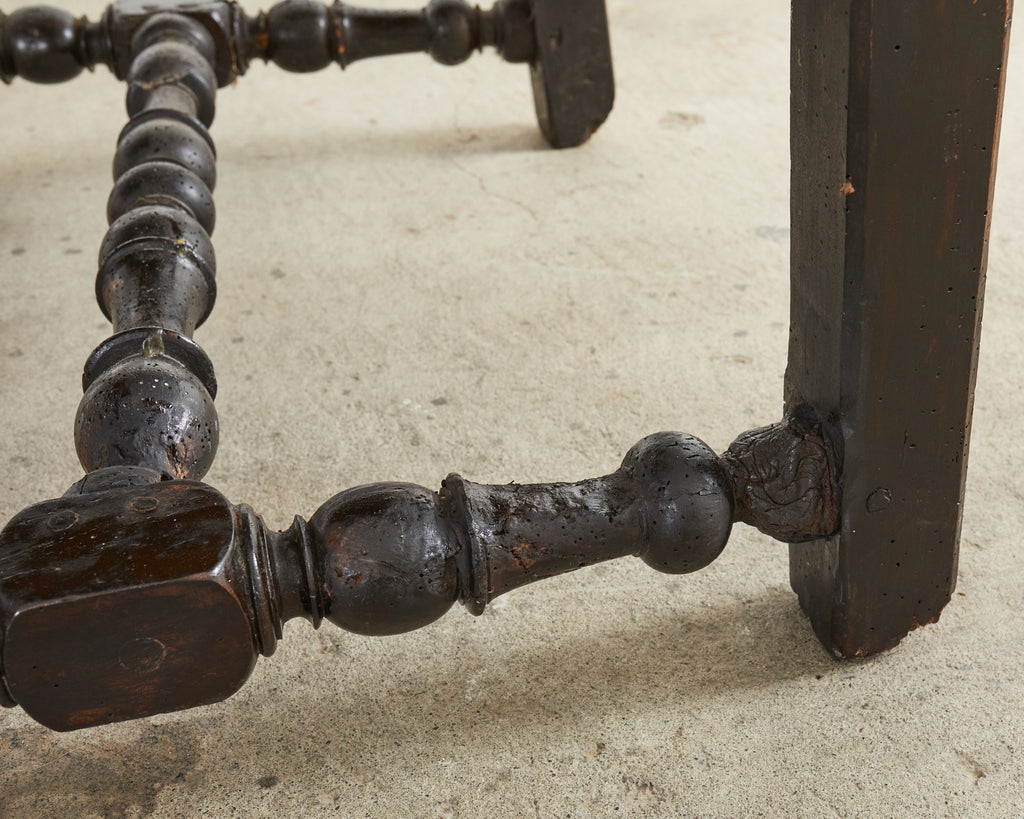 Louis XIII Style Walnut Leather Library Chair or Throne Chair
