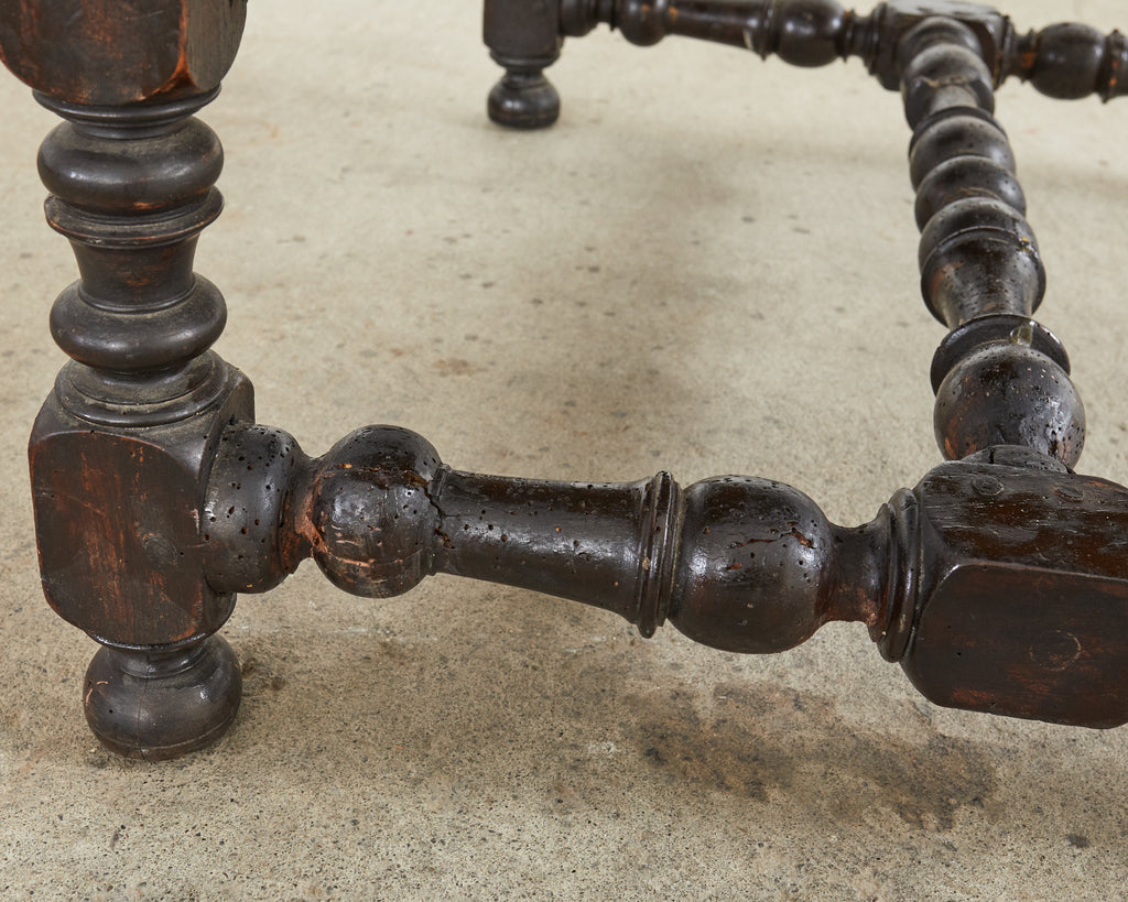 Louis XIII Style Walnut Leather Library Chair or Throne Chair