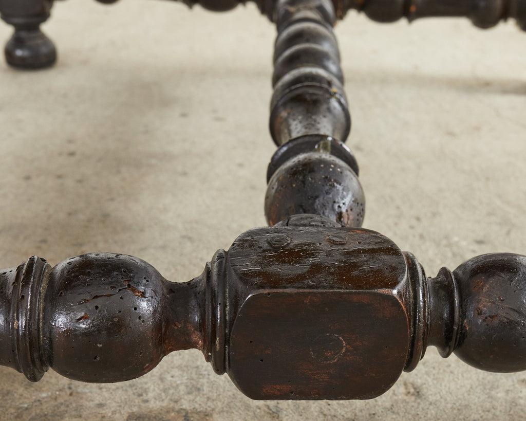 Louis XIII Style Walnut Leather Library Chair or Throne Chair