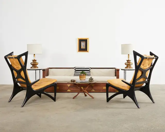 Pair of Italian Gio Ponti Style Ebonized Lounge Chairs