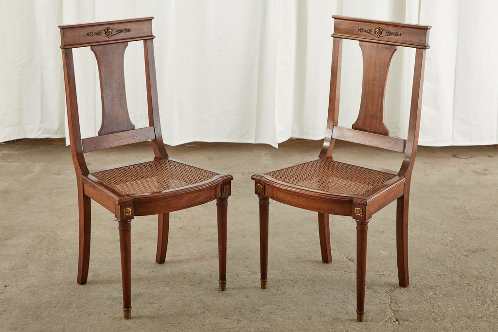 Set of Ten French Empire Mahogany Caned Dining Chairs
