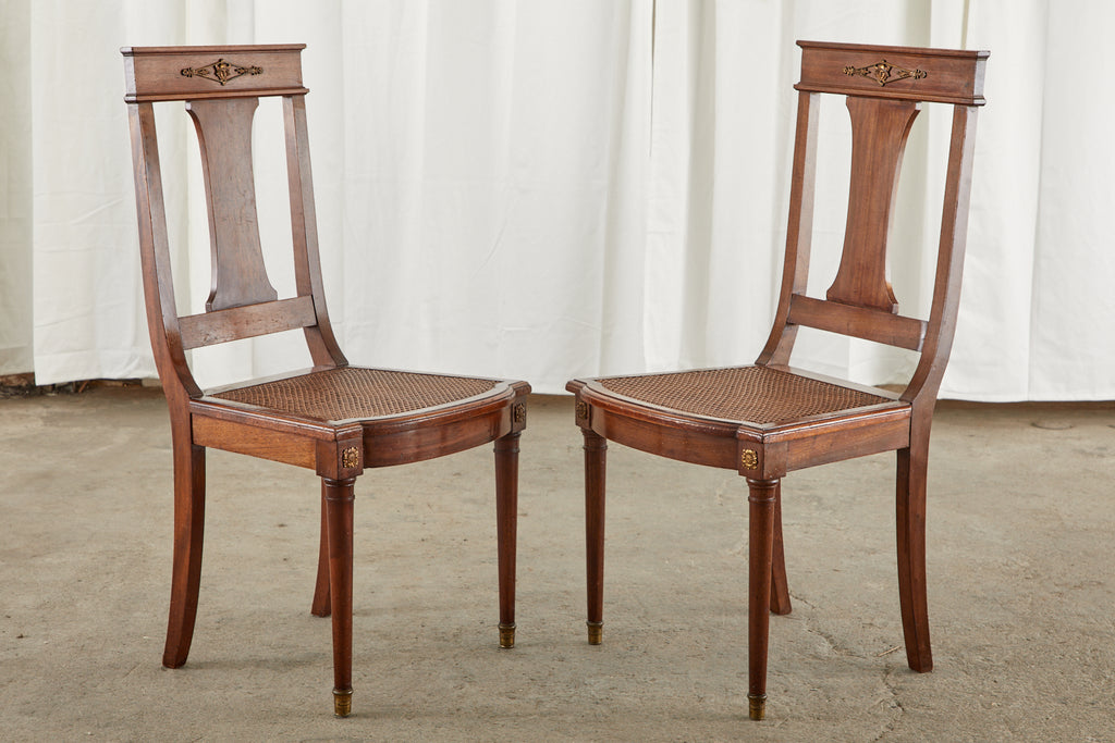 Set of Ten French Empire Mahogany Caned Dining Chairs