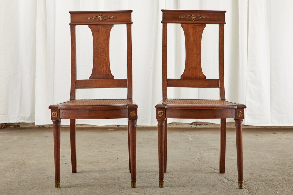 Set of Ten French Empire Mahogany Caned Dining Chairs