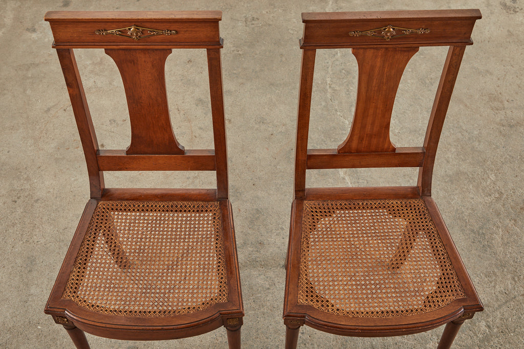 Set of Ten French Empire Mahogany Caned Dining Chairs