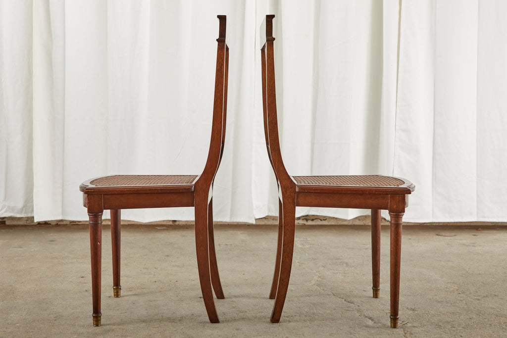 Set of Ten French Empire Mahogany Caned Dining Chairs