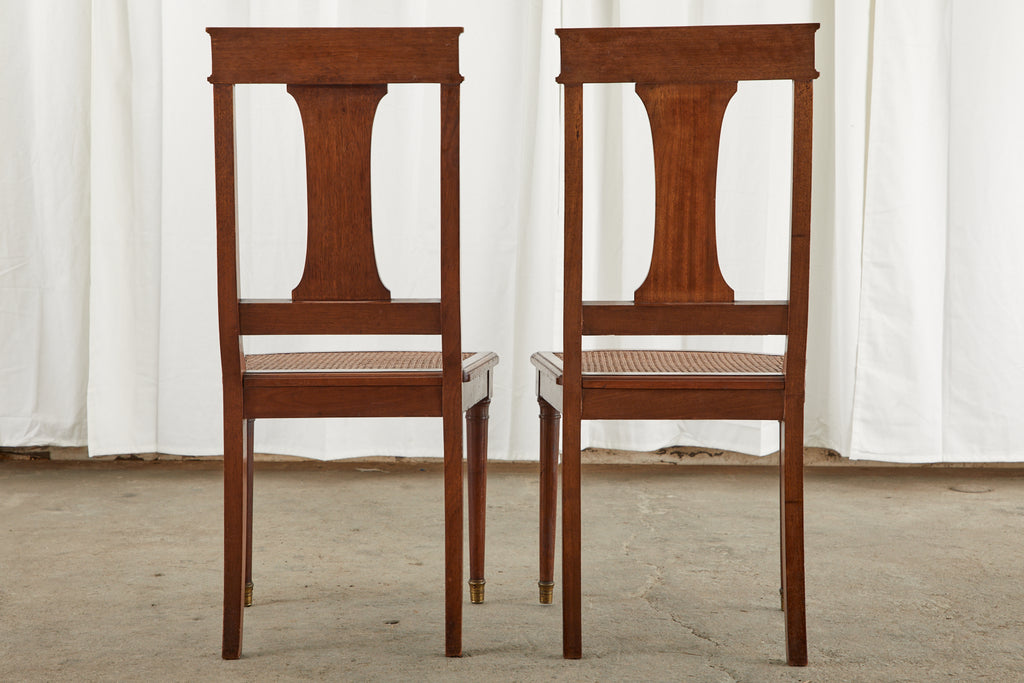 Set of Ten French Empire Mahogany Caned Dining Chairs
