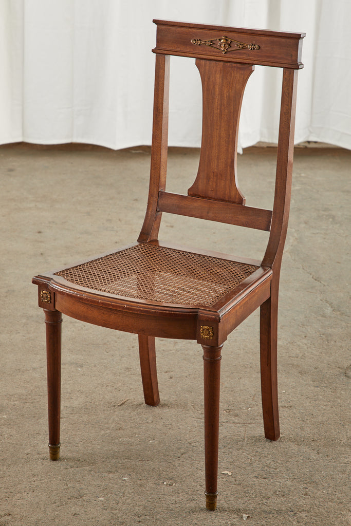 Set of Ten French Empire Mahogany Caned Dining Chairs