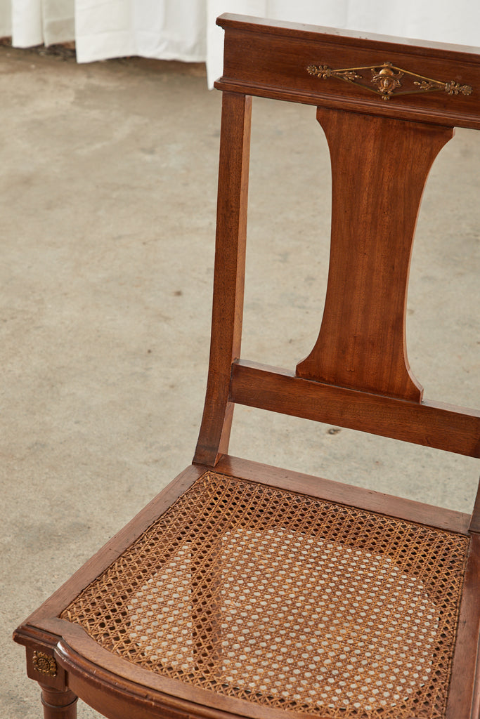 Set of Ten French Empire Mahogany Caned Dining Chairs