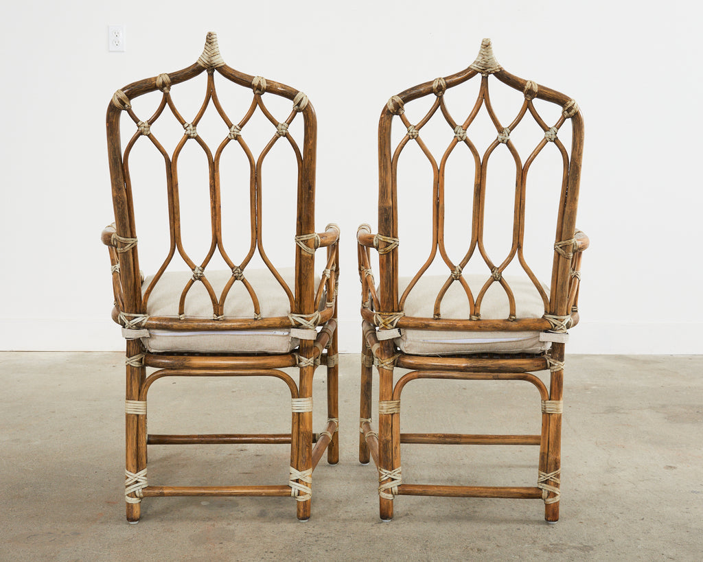 Set of Four McGuire Organic Modern Rattan Cathedral Dining Chairs