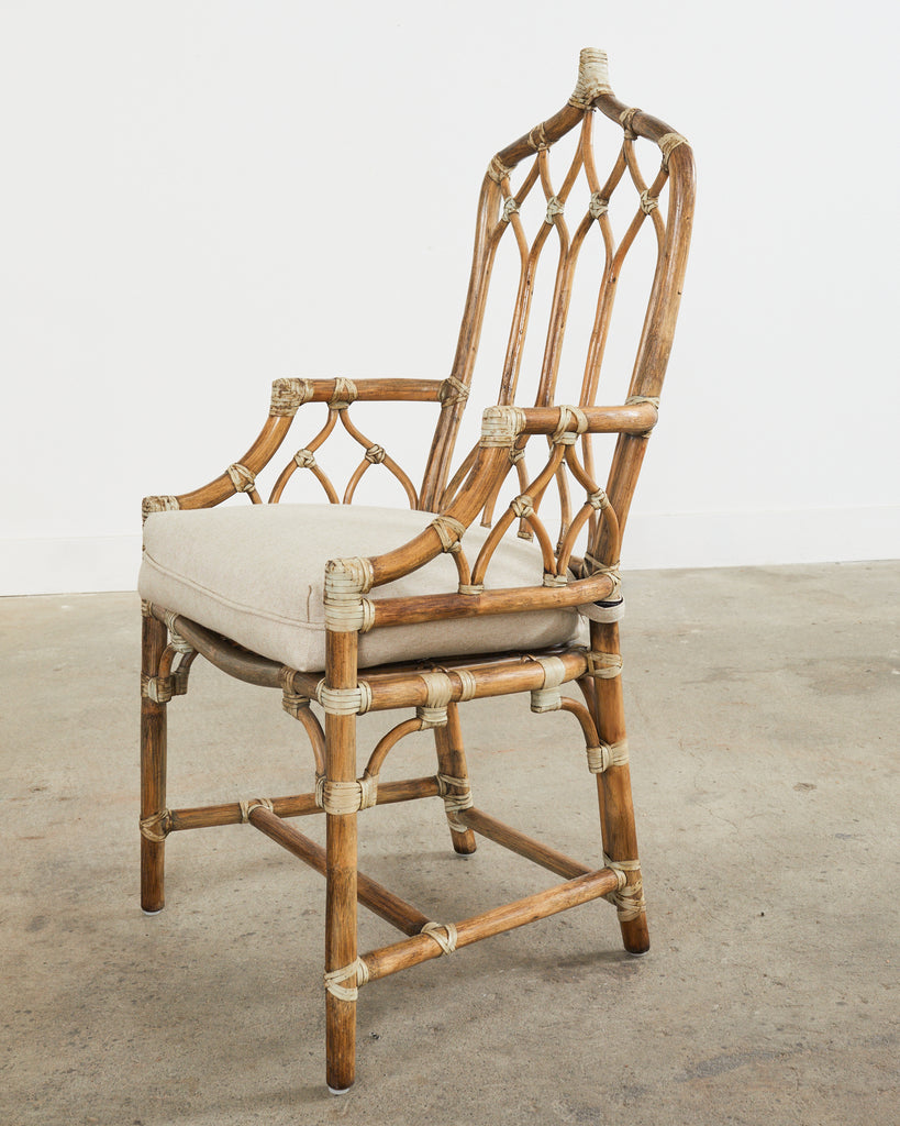 Set of Four McGuire Organic Modern Rattan Cathedral Dining Chairs