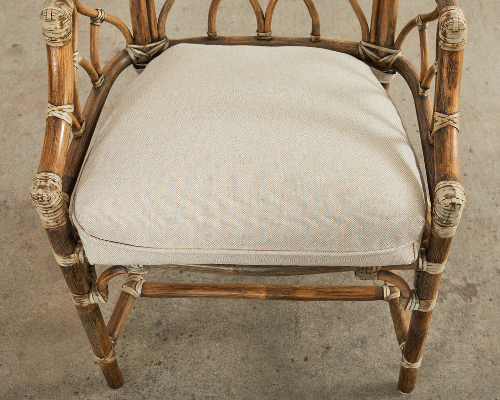 Set of Four McGuire Organic Modern Rattan Cathedral Dining Chairs