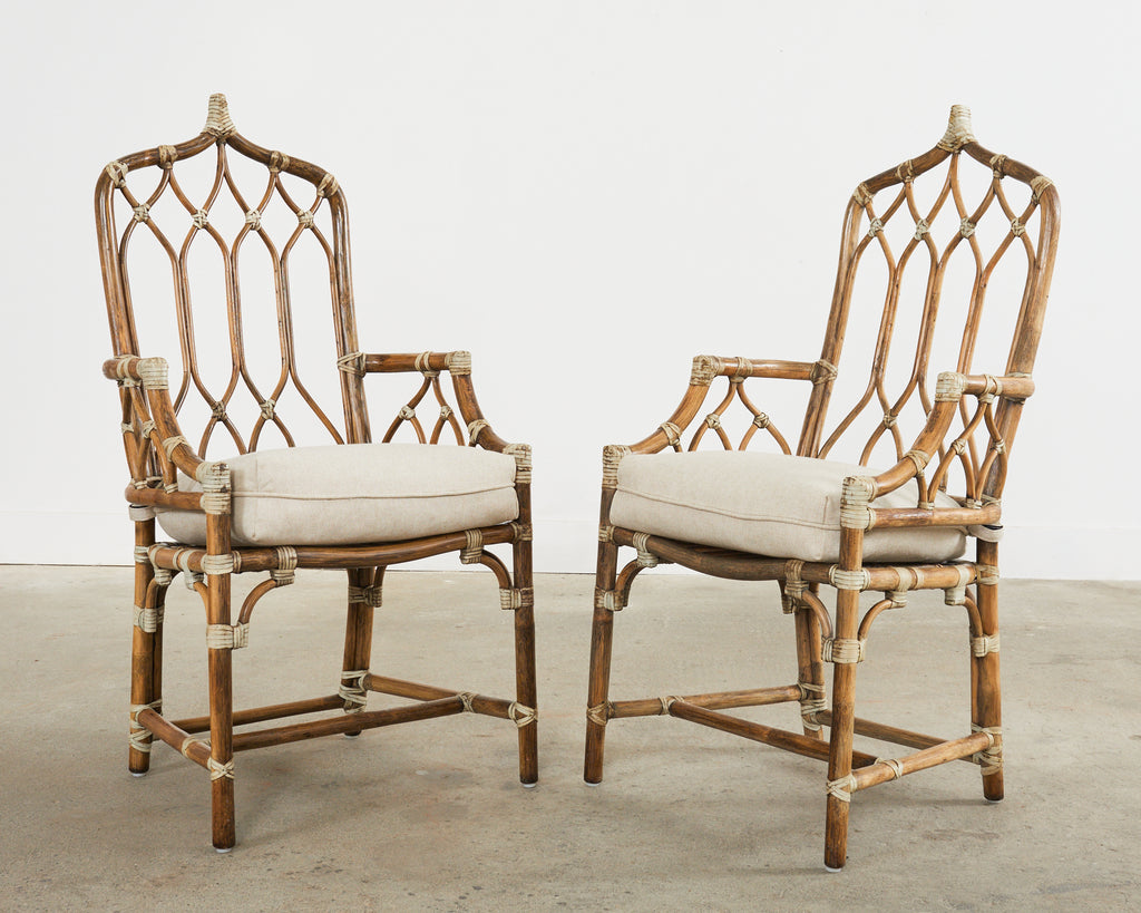 Set of Four McGuire Organic Modern Rattan Cathedral Dining Chairs