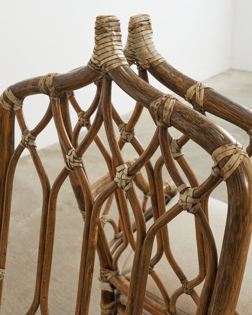 Set of Four McGuire Organic Modern Rattan Cathedral Dining Chairs