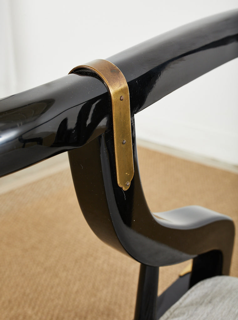 Pair of James Mont Style Lacquered Horseshoe Chairs by Century