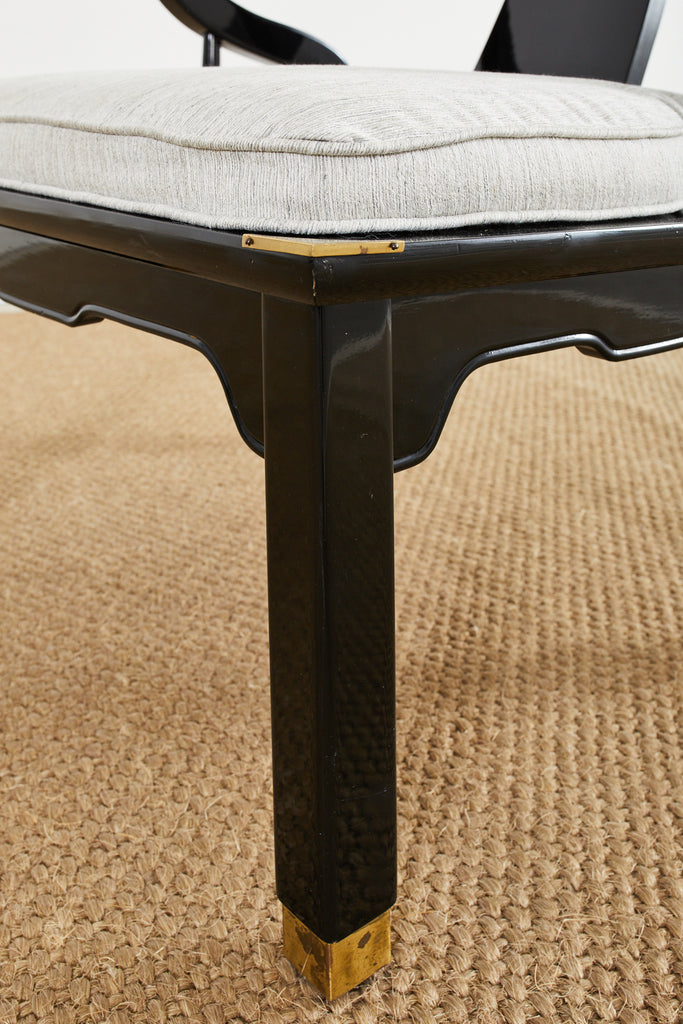 Pair of James Mont Style Lacquered Horseshoe Chairs by Century