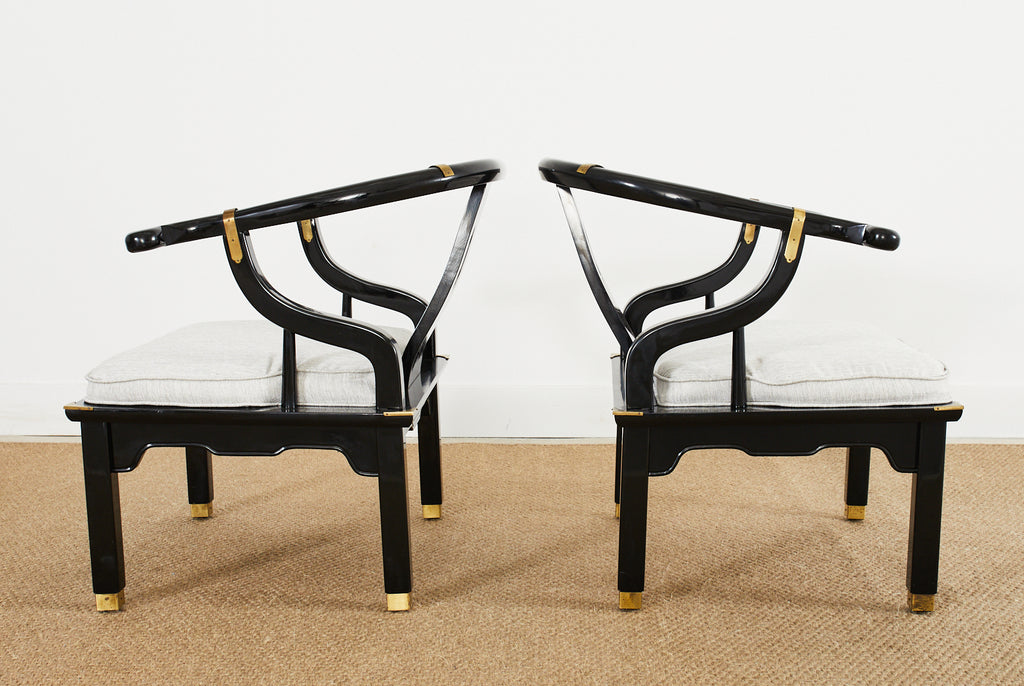 Pair of James Mont Style Lacquered Horseshoe Chairs by Century