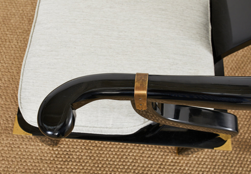 Pair of James Mont Style Lacquered Horseshoe Chairs by Century