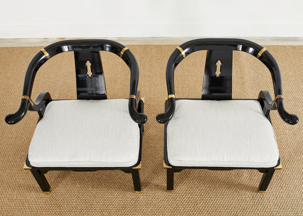 Pair of James Mont Style Lacquered Horseshoe Chairs by Century