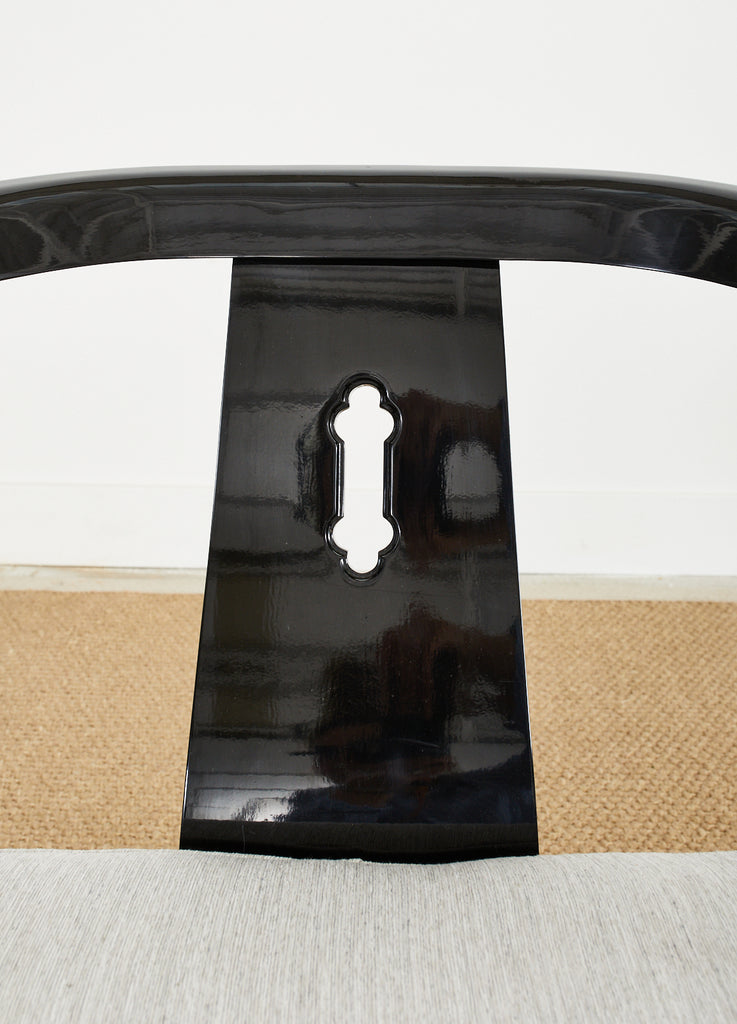 Pair of James Mont Style Lacquered Horseshoe Chairs by Century