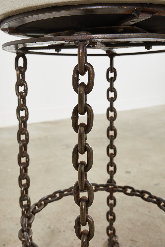 Set of Three Industrial Style Chain Link Swivel Barstools