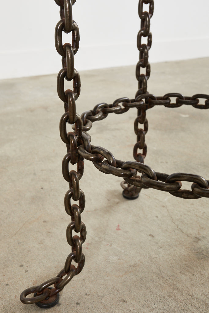 Set of Three Industrial Style Chain Link Swivel Barstools