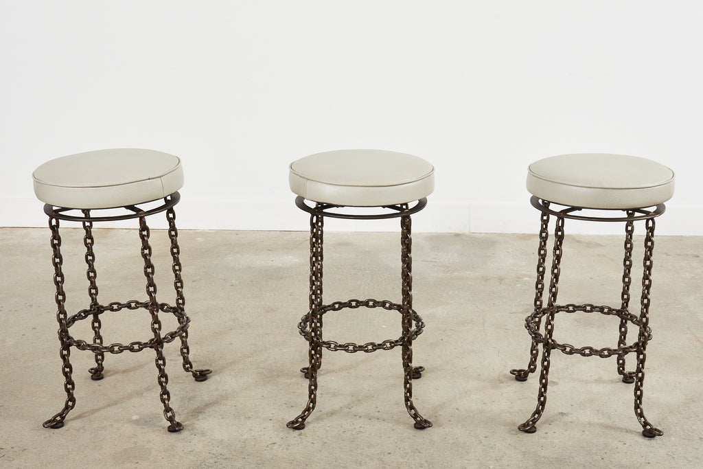 Set of Three Industrial Style Chain Link Swivel Barstools