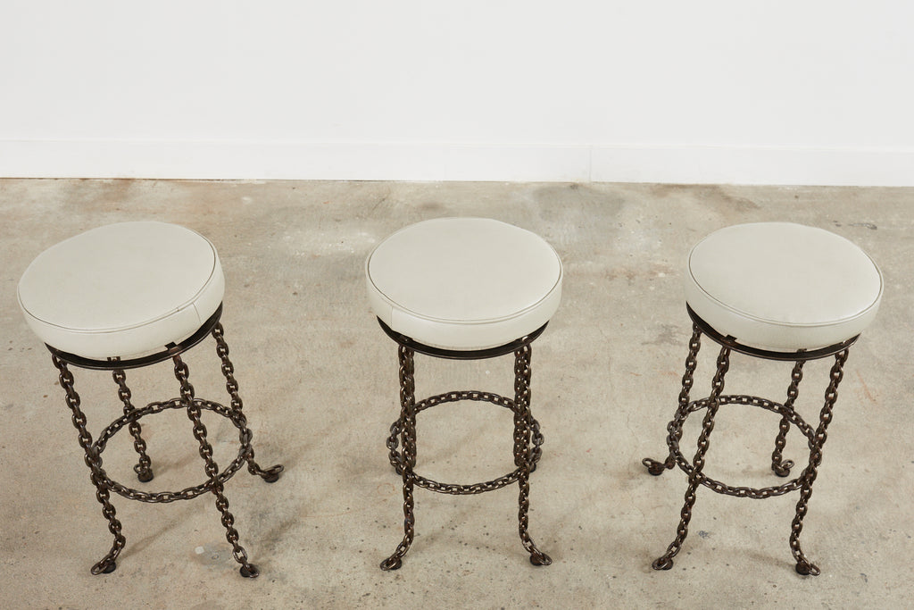 Set of Three Industrial Style Chain Link Swivel Barstools
