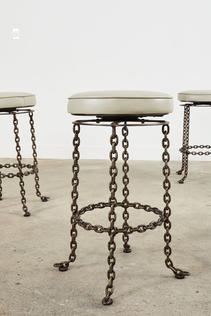 Set of Three Industrial Style Chain Link Swivel Barstools