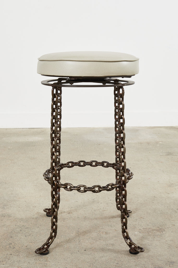 Set of Three Industrial Style Chain Link Swivel Barstools