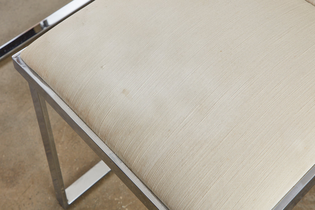 Set of Six Pierre Cardin Flat Bar Chrome Dining Chairs