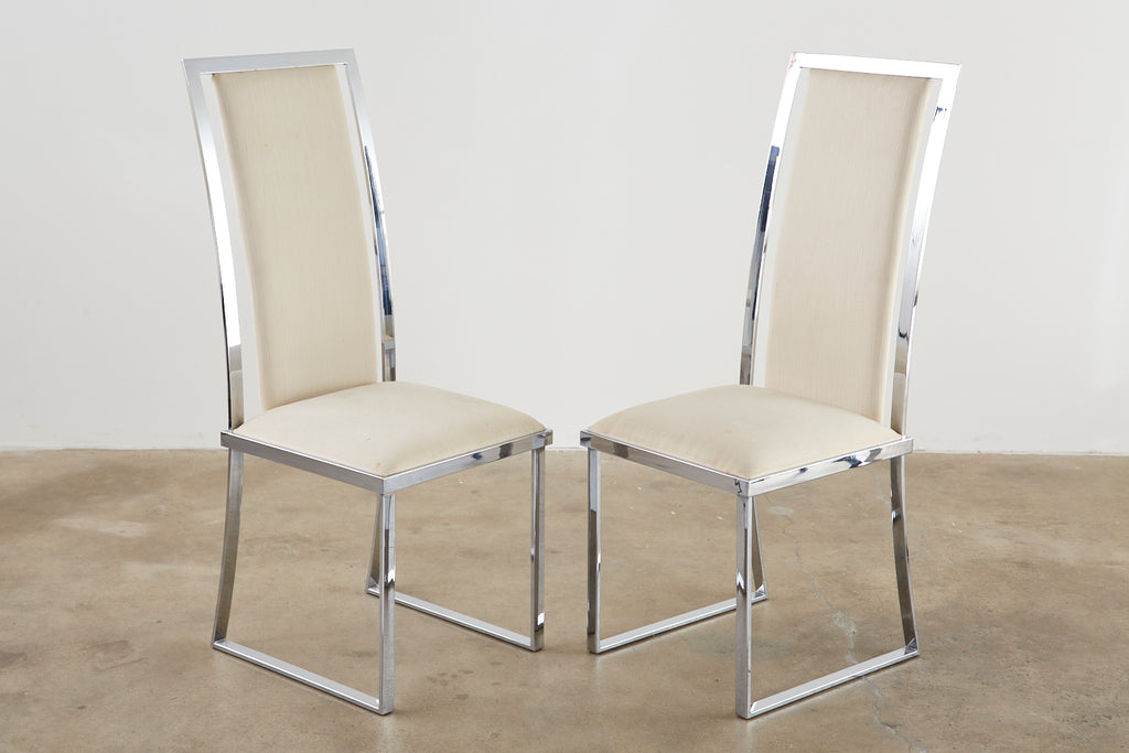 Set of Six Pierre Cardin Flat Bar Chrome Dining Chairs