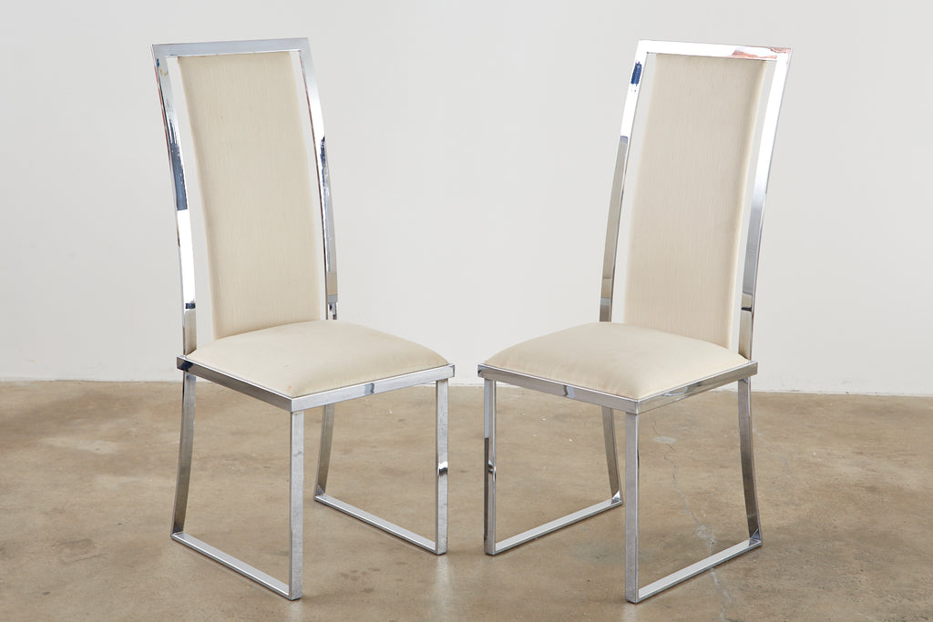 Set of Six Pierre Cardin Flat Bar Chrome Dining Chairs