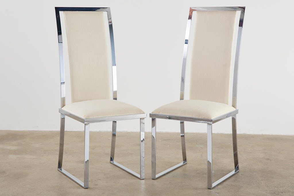 Set of Six Pierre Cardin Flat Bar Chrome Dining Chairs