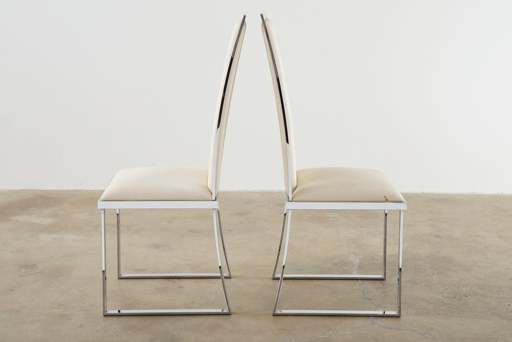 Set of Six Pierre Cardin Flat Bar Chrome Dining Chairs