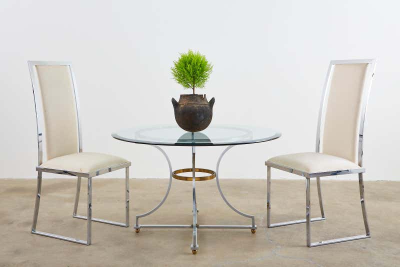 Set of Six Pierre Cardin Flat Bar Chrome Dining Chairs