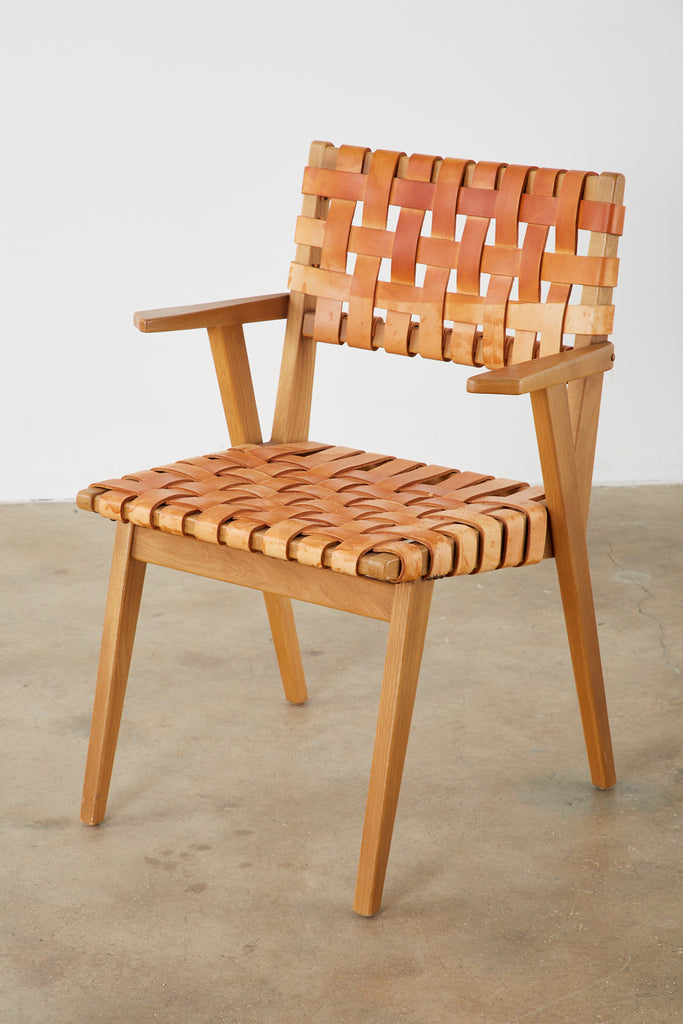 Set of Four French Leather Strap Dining Armchairs