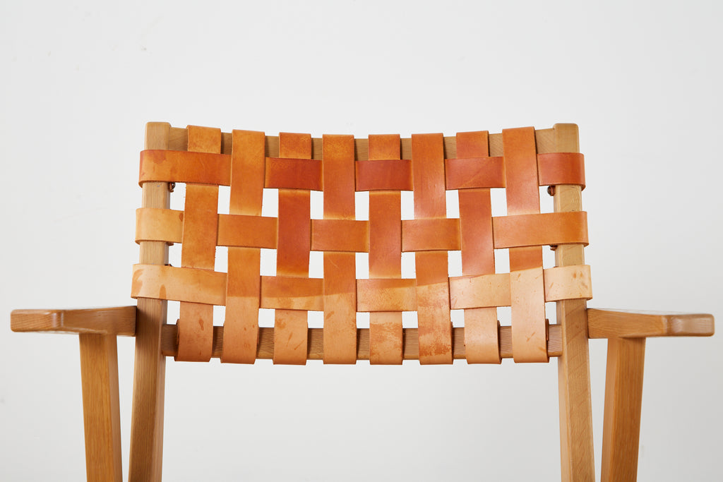 Set of Four French Leather Strap Dining Armchairs