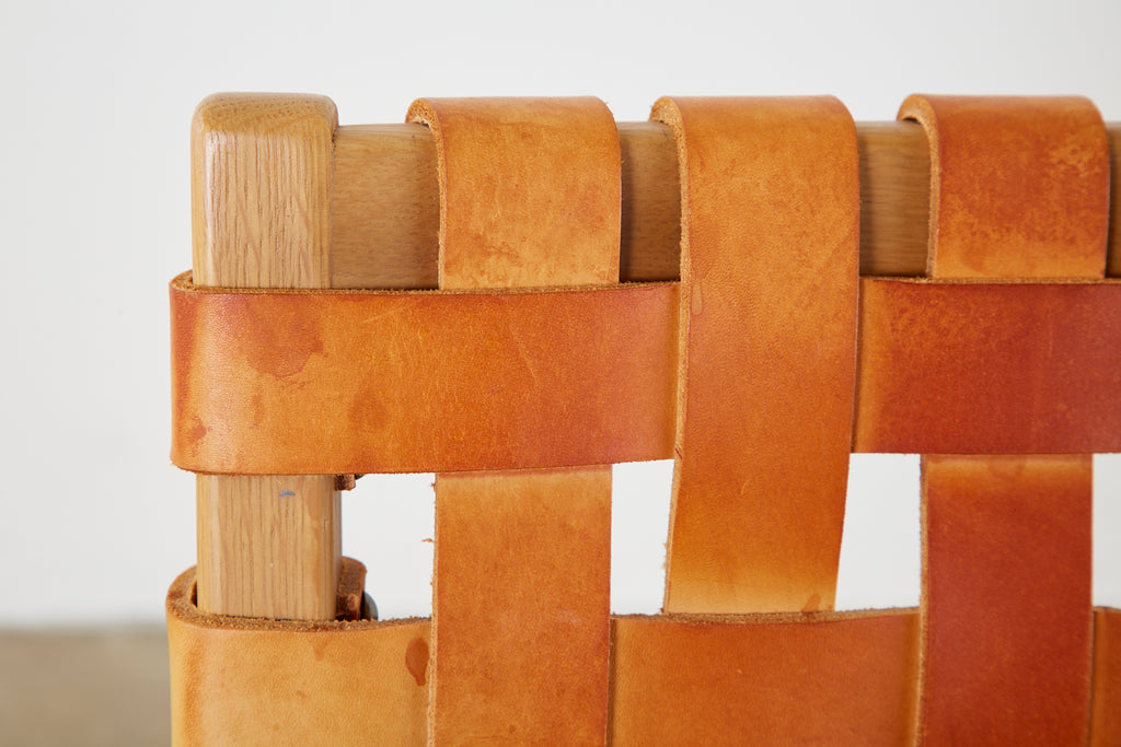 Set of Four French Leather Strap Dining Armchairs