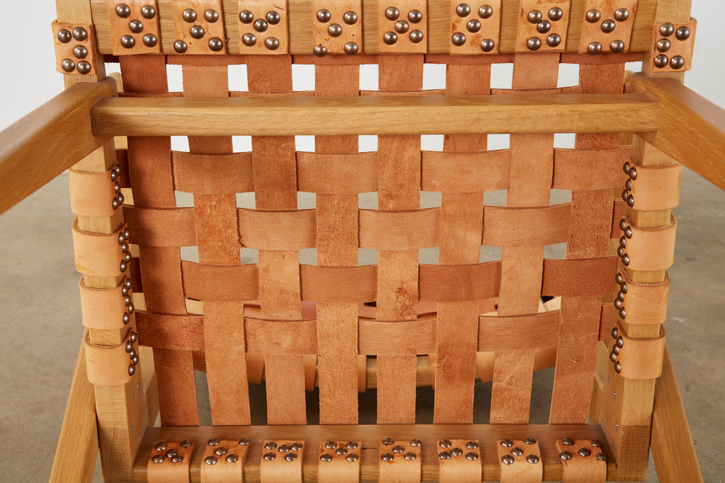 Set of Four French Leather Strap Dining Armchairs