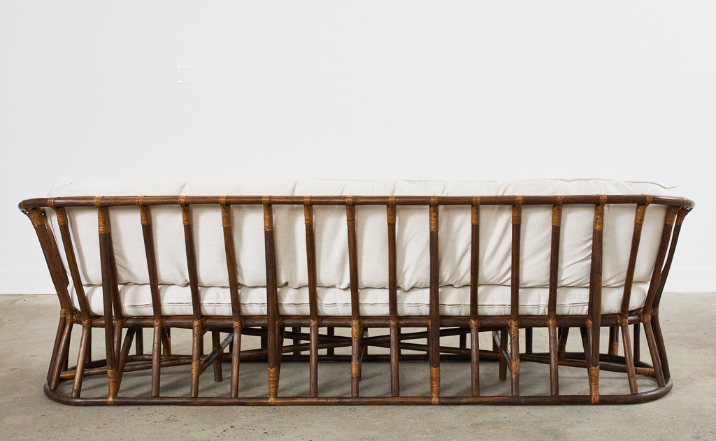 Midcentury Organic Modern Bent Rattan Sofa Demilune Ends