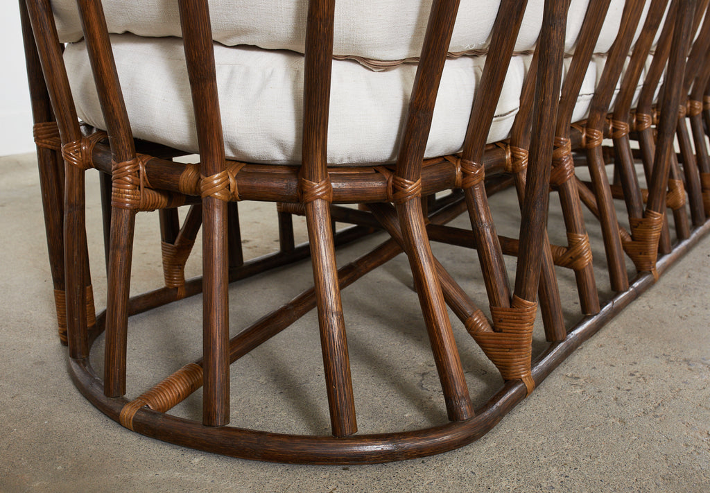 Midcentury Organic Modern Bent Rattan Sofa Demilune Ends