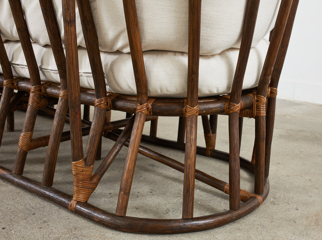 Midcentury Organic Modern Bent Rattan Sofa Demilune Ends