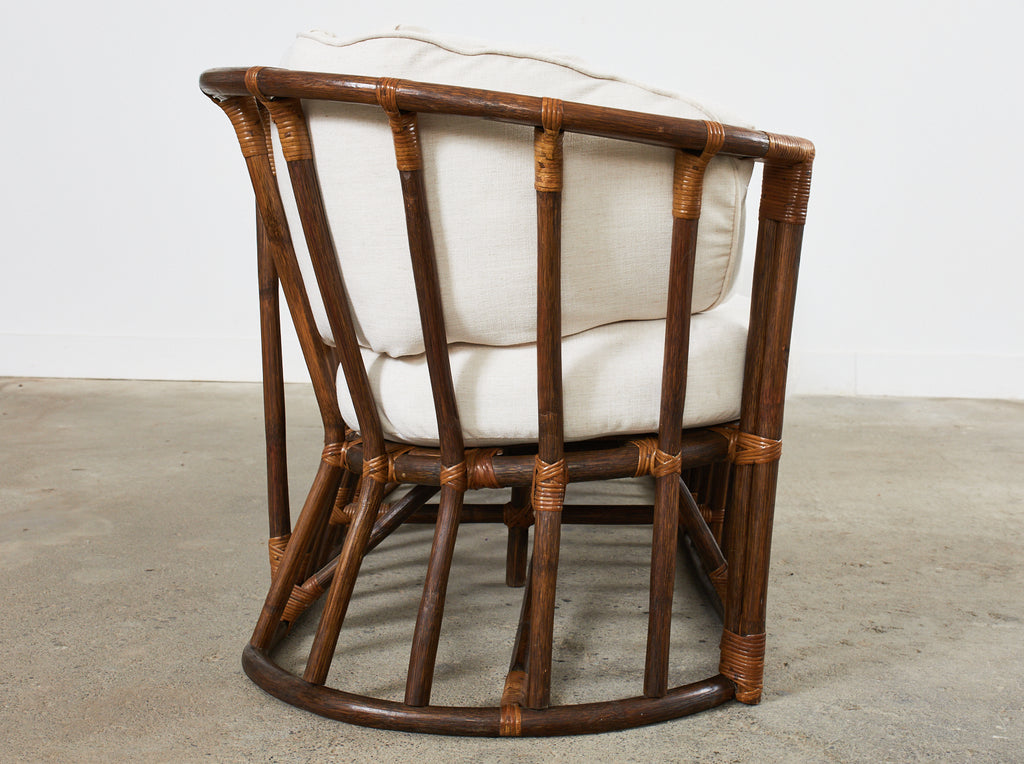 Midcentury Organic Modern Bent Rattan Sofa Demilune Ends