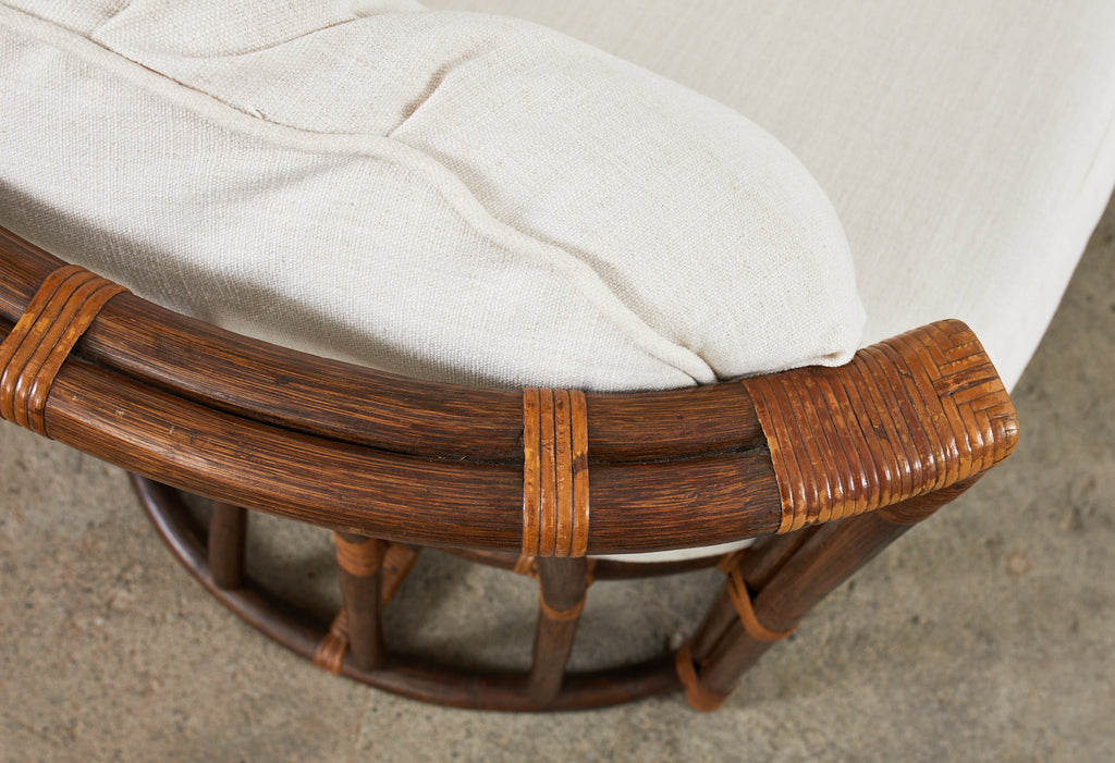 Midcentury Organic Modern Bent Rattan Sofa Demilune Ends
