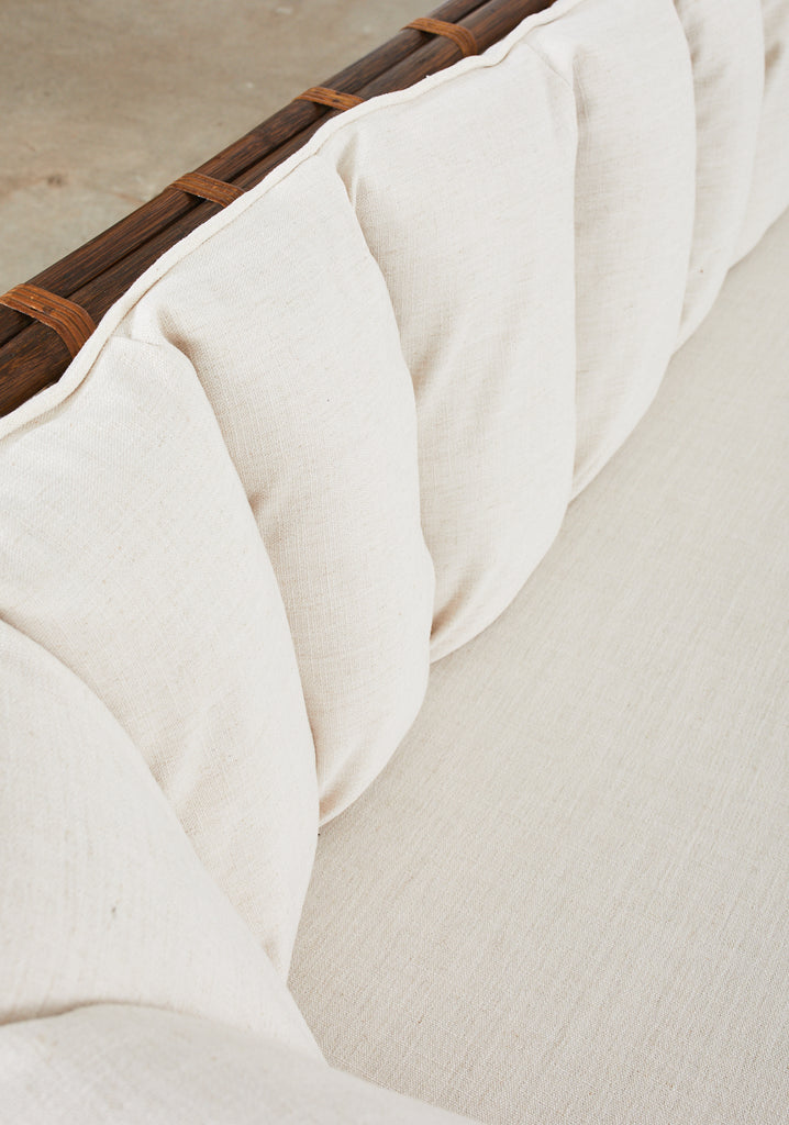 Midcentury Organic Modern Bent Rattan Sofa Demilune Ends