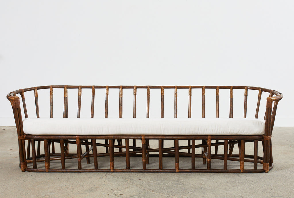 Midcentury Organic Modern Bent Rattan Sofa Demilune Ends