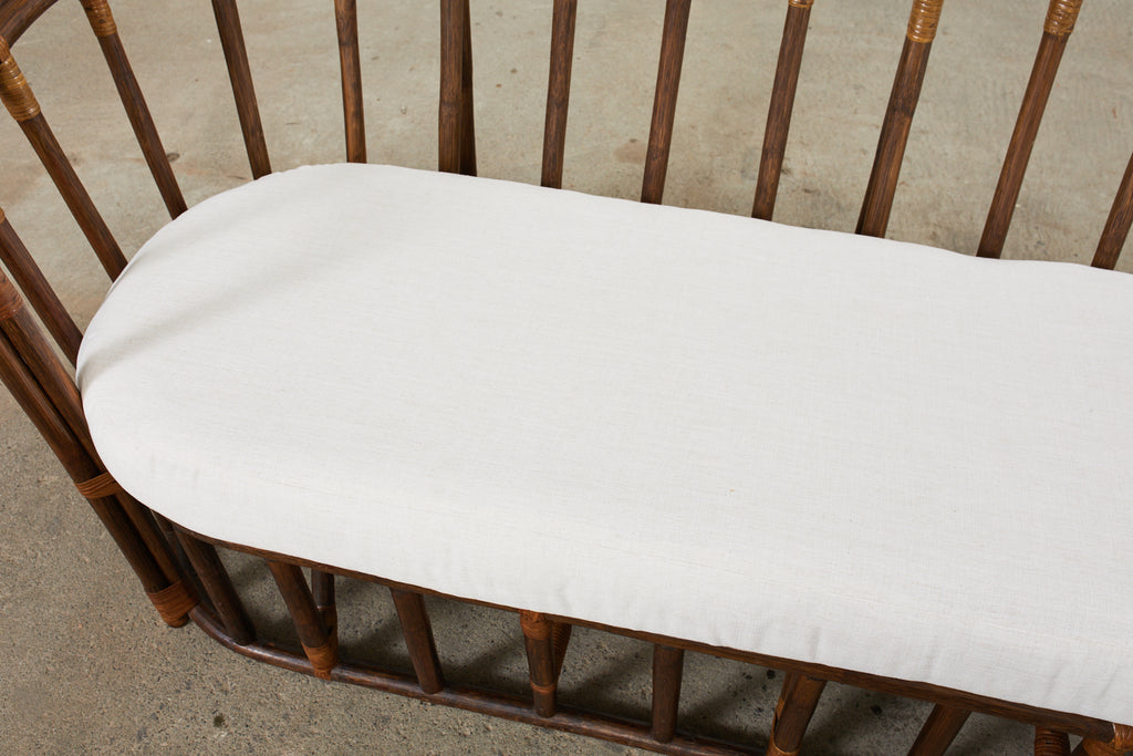 Midcentury Organic Modern Bent Rattan Sofa Demilune Ends