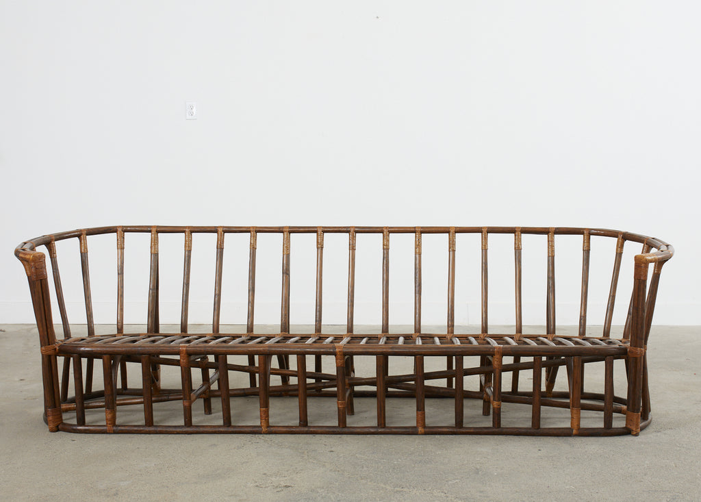 Midcentury Organic Modern Bent Rattan Sofa Demilune Ends