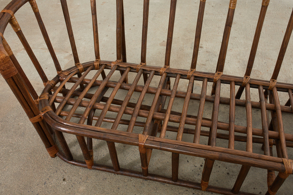 Midcentury Organic Modern Bent Rattan Sofa Demilune Ends