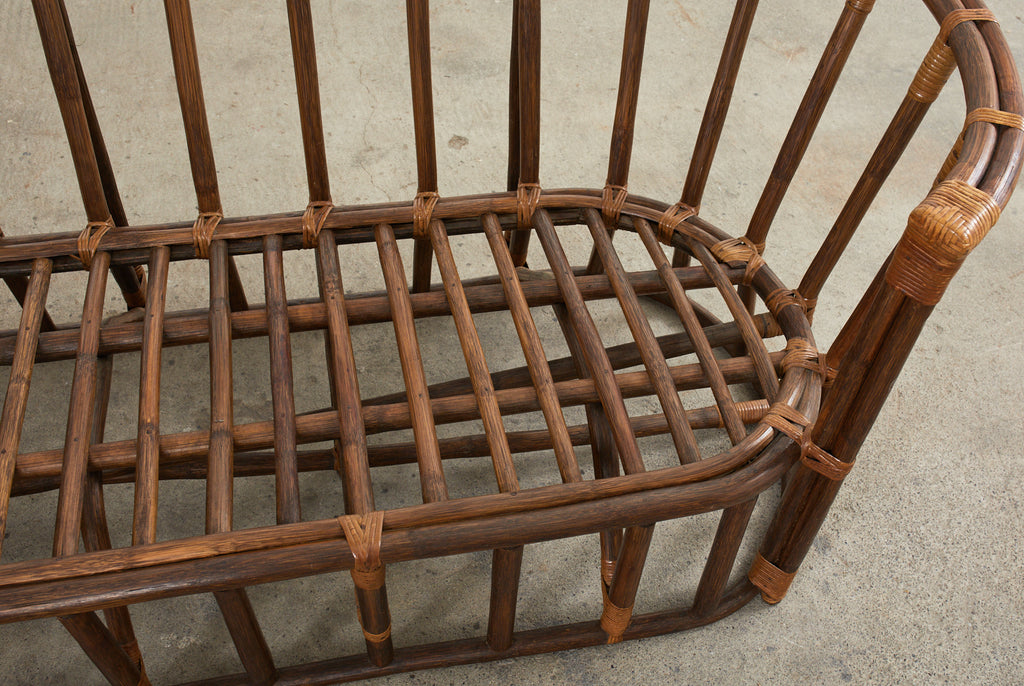 Midcentury Organic Modern Bent Rattan Sofa Demilune Ends